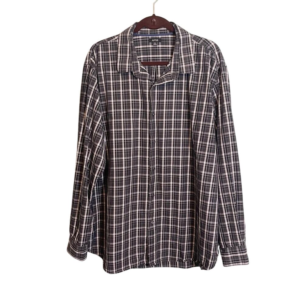 APT9 Men's Black and‎ Grey Plaid Long Sleeve Button Down Shirt Size XXL